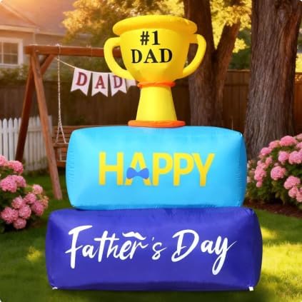 DomKom 6FT Fathers Day Inflatables Outdoor Decorations, Dad Trophy Inflatable with Built-in LED Lights,