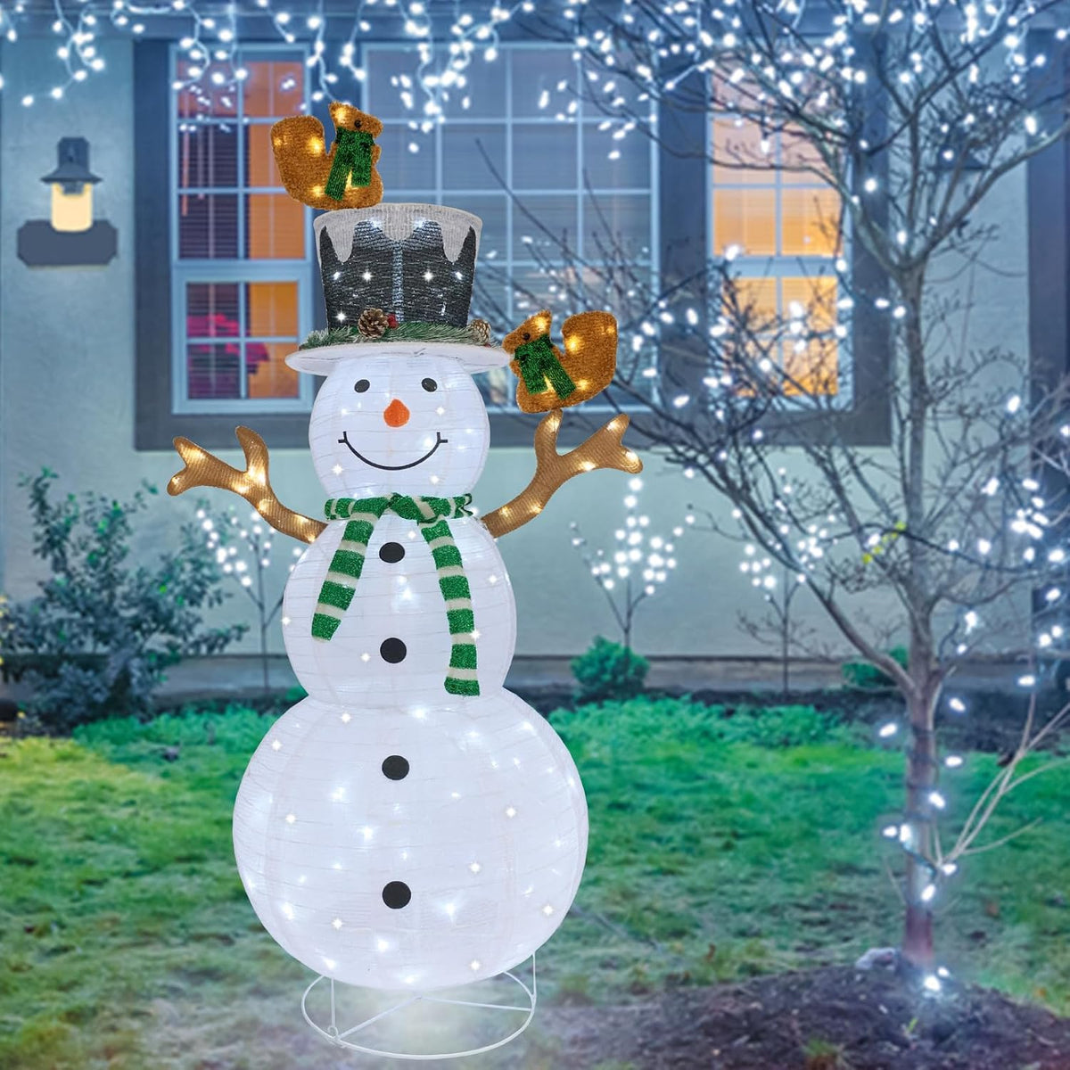 Outdoor Snowman Lighted, Pop-Up Lighted Snowman Outdoor Christmas Decorations Prelit 120 LED Lights Plug-in, Collapsible L...