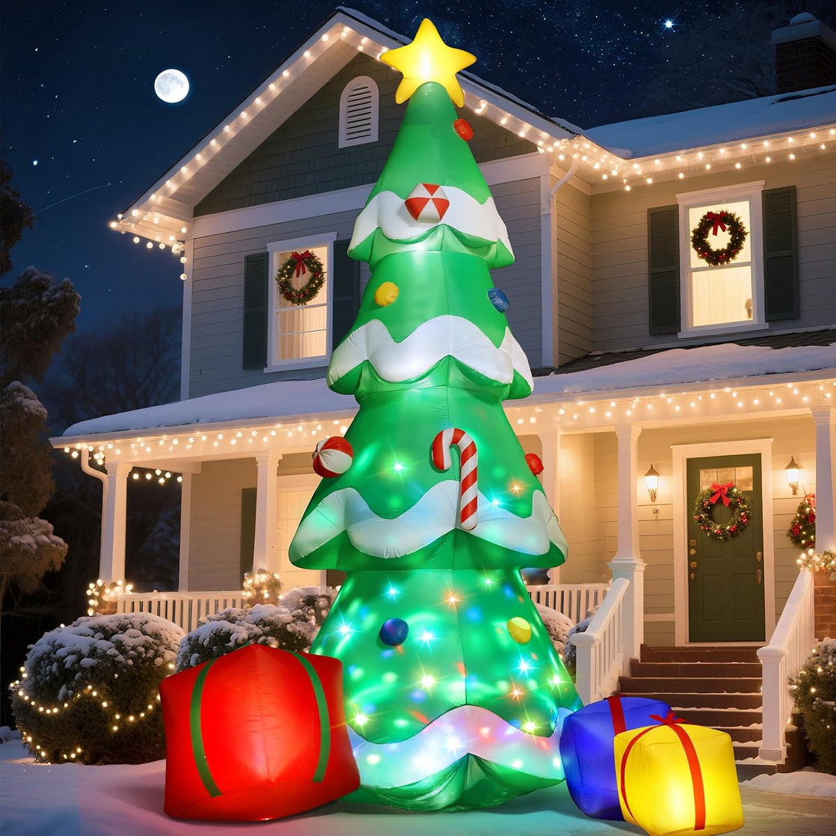 14FT Christmas Tree Inflatables Outdoor Decoration, Giant Inflatable Christmas Tree with 3 Gift Boxes,