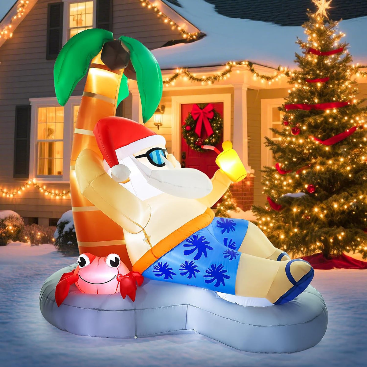 Opemon 7FT Christmas Inflatable Santa Claus Hawaii Outdoor Decorations Blow up Yard Christmas Decor with