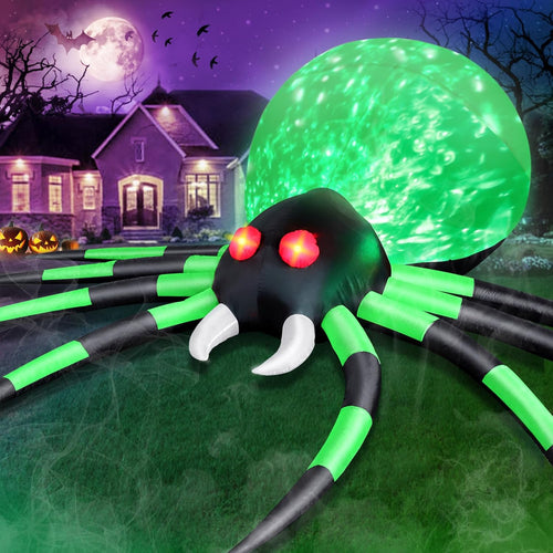 12 FT Halloween Inflatables Spider Outdoor Decorations, Giant Blow Up Spider with Flame Lights & Red Glowing