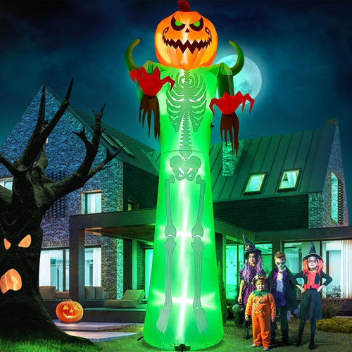 12FT Halloween Inflatable Skeleton, Kalolary Giant Pumpkin Man Inflatables / Scary Pumpkin Skeleton Blow up