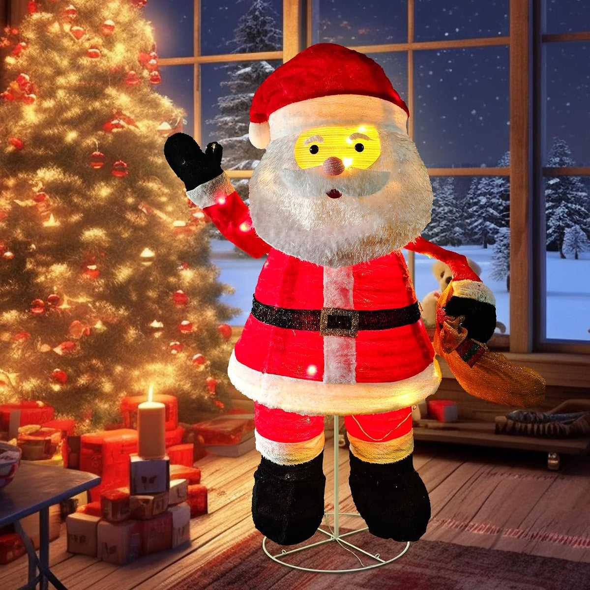 LED Lighted Christmas Santa Claus Outdoor: JALUNIVERSAL TRI 48 Inch Christmas Santa Holiday Yard Decorations