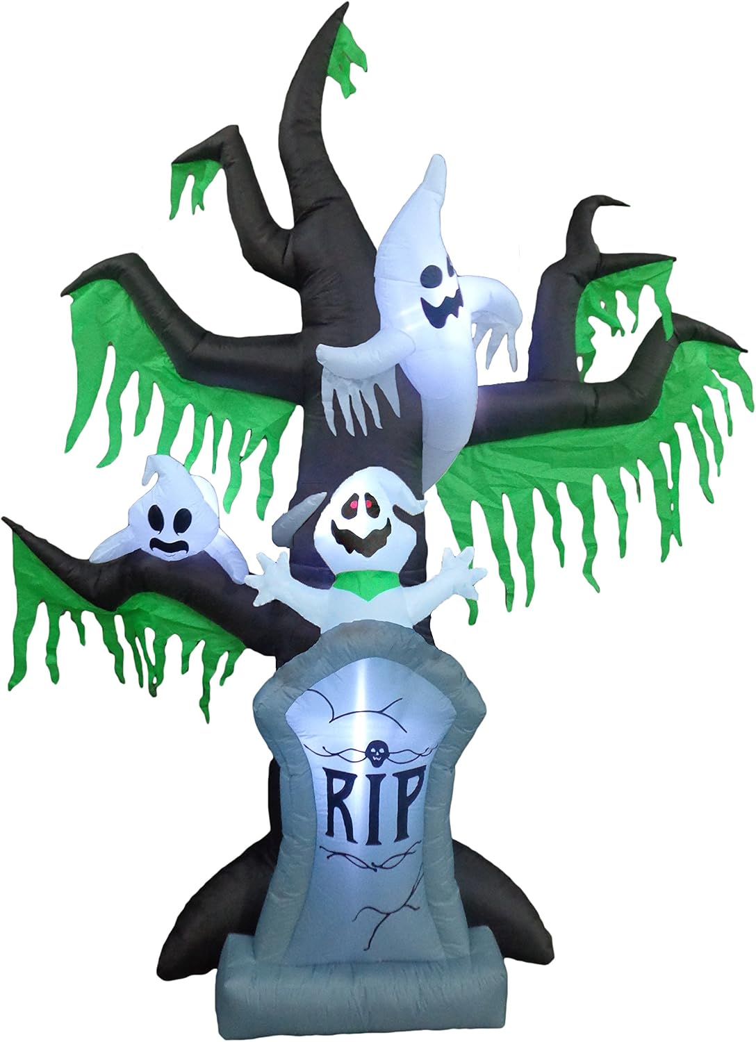 9 FT Tall Halloween Inflatable Grave Scene with Skeletons Ghosts / Dead Tree with Tombstone, LED Lights,