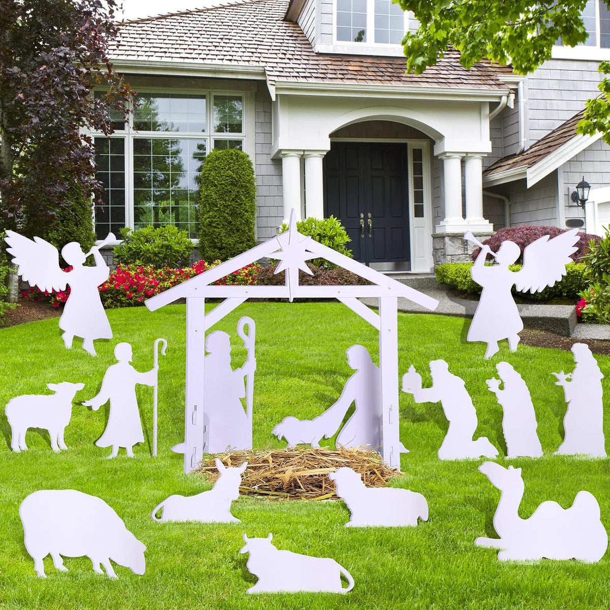 Remerry 15 Pcs 3.4 ft Outdoor Nativity Scene Large White Solid PVC Christmas Yard Nativity Sets, Angel Kings