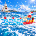 11.8FT Christmas Inflatable Santa with Dolphins, LED Yard Decor / An innovative ocean Christmas scene for