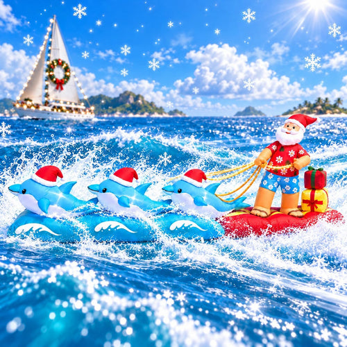 11.8FT Christmas Inflatable Santa with Dolphins, LED Yard Decor / An innovative ocean Christmas scene for