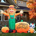 DomKom 6ft Tall LED Lighted Inflatable Scarecrow and Pumpkin – Halloween Thanksgiving Fall Yard Decoration