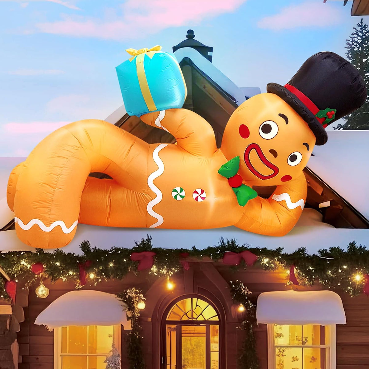 CORALMEE 10 FT Christmas Inflatables Gingerbread Man, Christmas Blow Up Yard Decorations with Built-in LEDs,