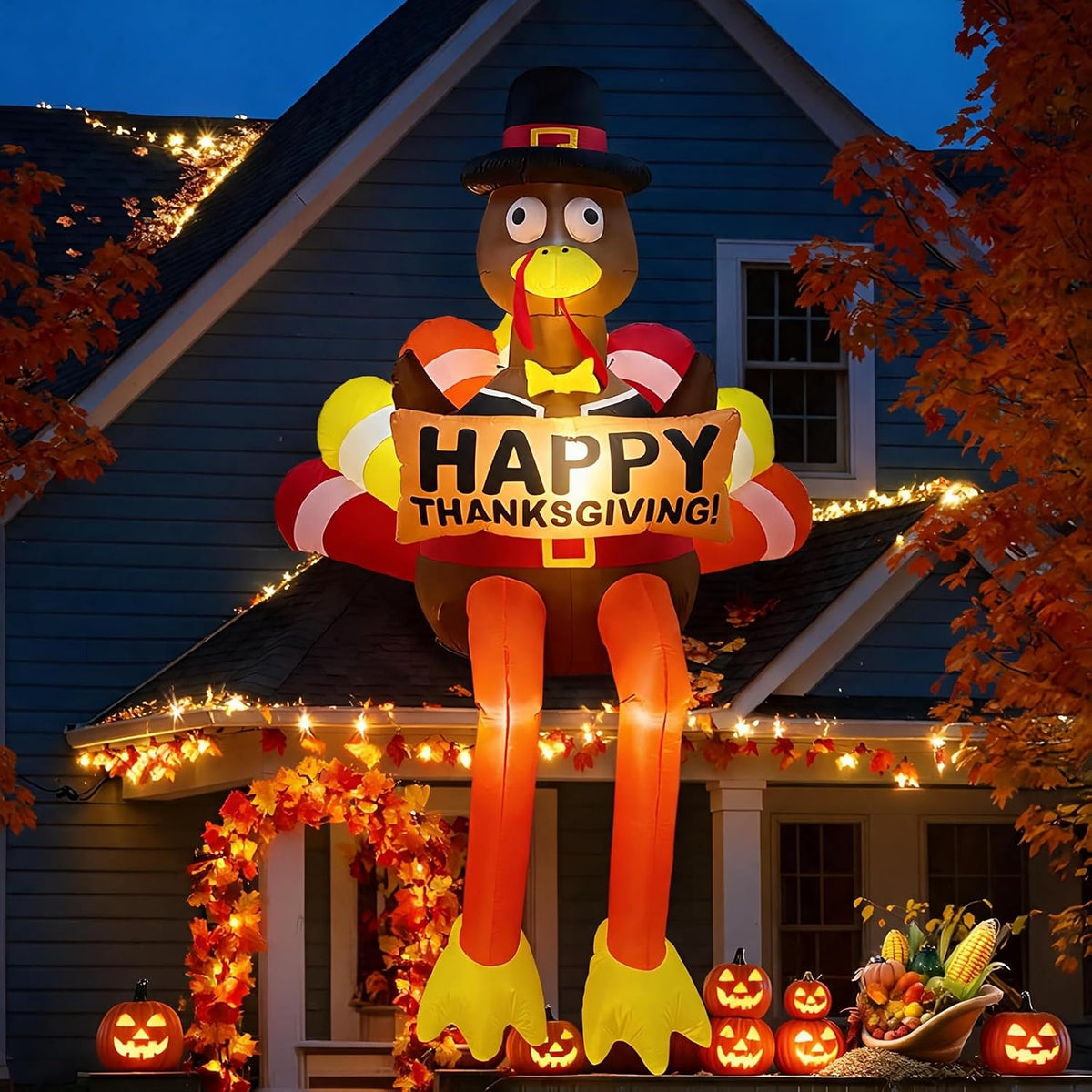 8FT LED Lighted Thanksgiving Fall Inflatables Turkey Outdoor Decorations / Waterproof & Windproof, Fast