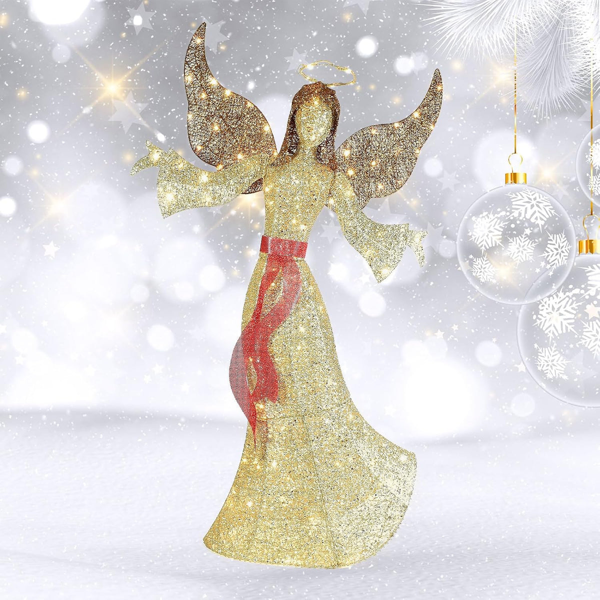 5FT Outdoor Angel Christmas Decoration - Light Up Outdoor Christmas Decorations Angels with 120 LED Lights -