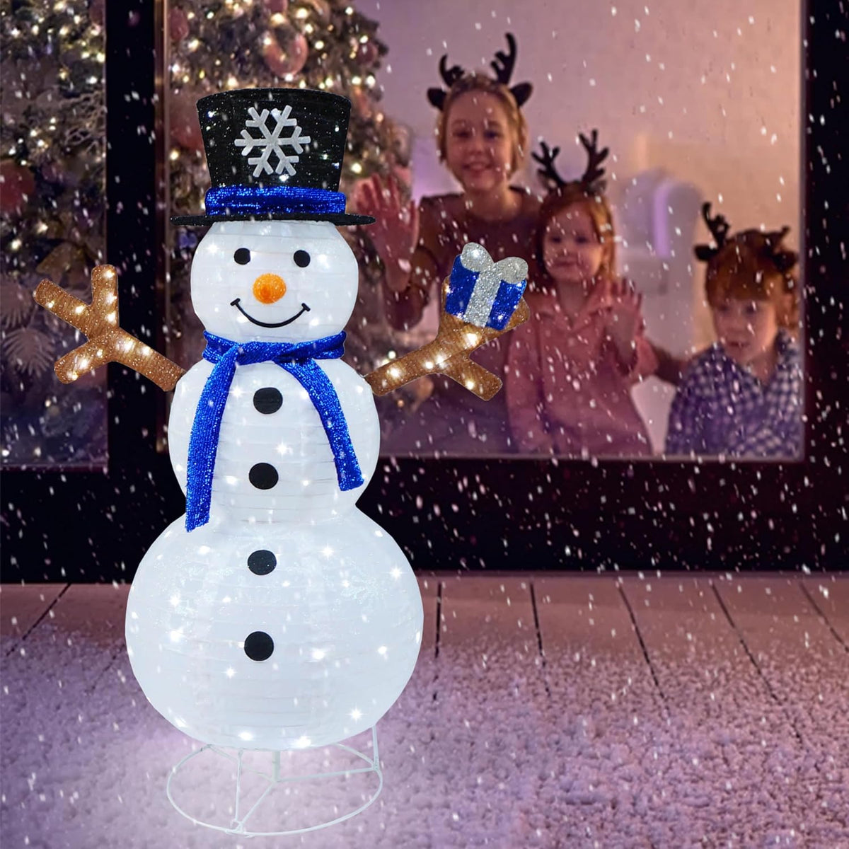 Outdoor Snowman Lighted, Pop-Up Snowman Outdoor Yard Christmas Decorations Prelit 100 Lights, Collapsible