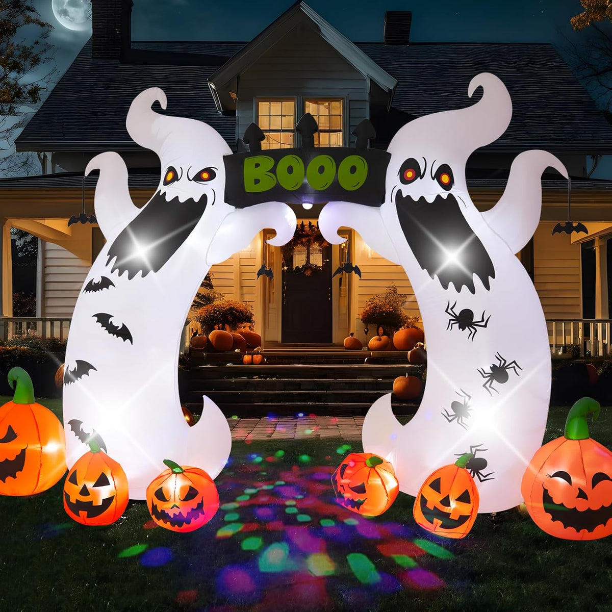 HZGDEJTG 16FT Ghost Archway, Halloween Outdoor Inflatable Decoration, Contains LED Lights and Colorful Rota