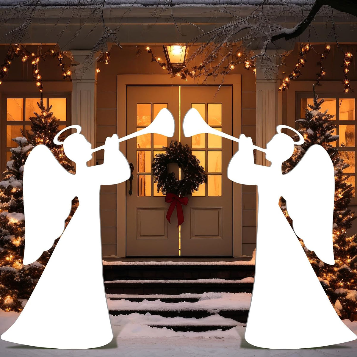 Barydat 2 Pcs 35'' Christmas Outdoor Angels Decoration Nativity Scene / Christmas Yard Sign, Large Trumpeting