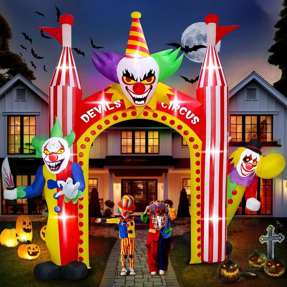 Kalolary 12 FT Halloween Inflatables Clown Archway Outdoor Decorations / Giant Clown Arch Blow Up Yard Deco