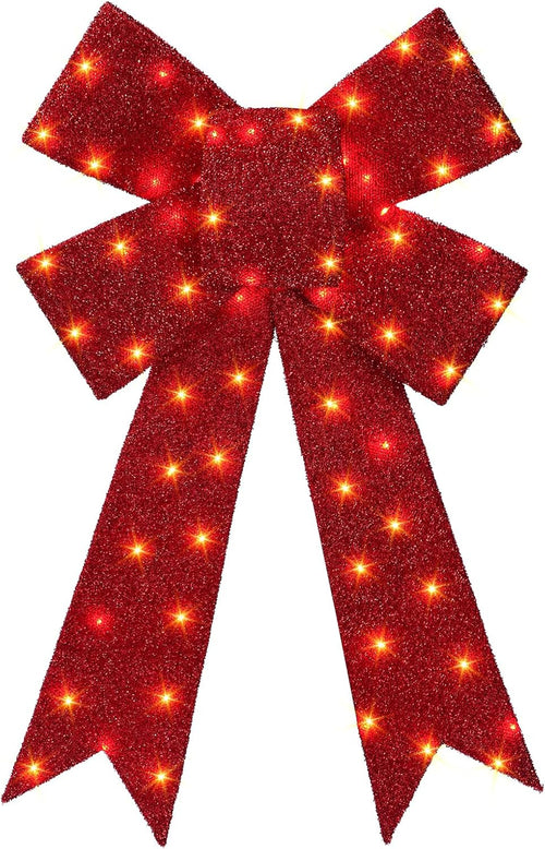 30 Inch Lighted Christmas Bow, 75 LED Pre-lit Outdoor Christmas Bow Decor / 8-Mode Lighting Red Christmas