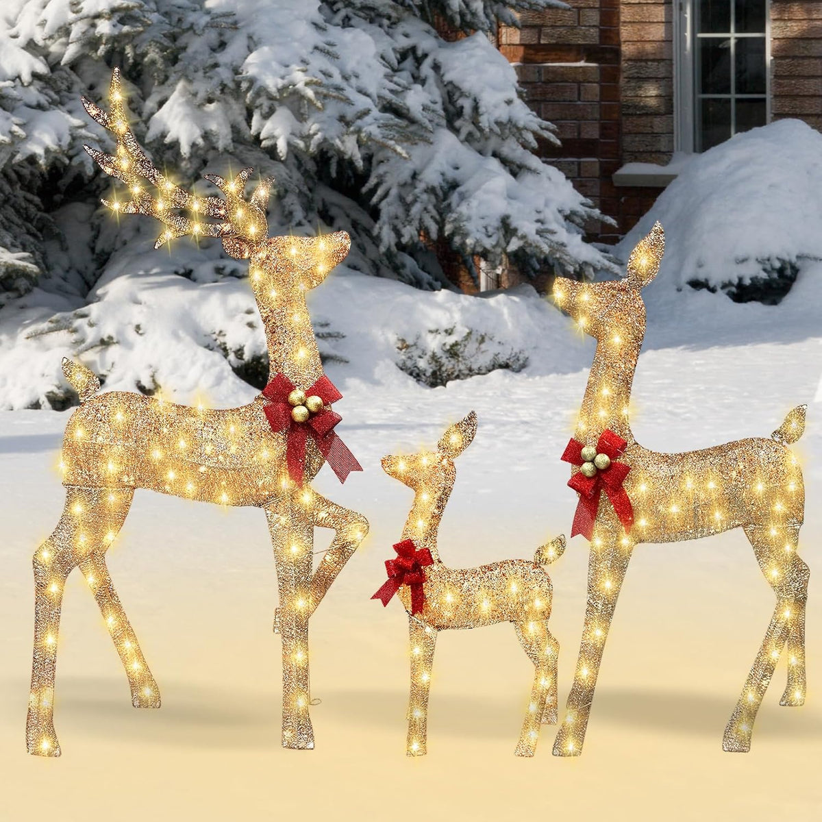 CINEZUN 2026 New 62" XXL Lighted Christmas Decoration Deer 3 Pieces, 5.2FT 3D Lighted Christmas Deer Family