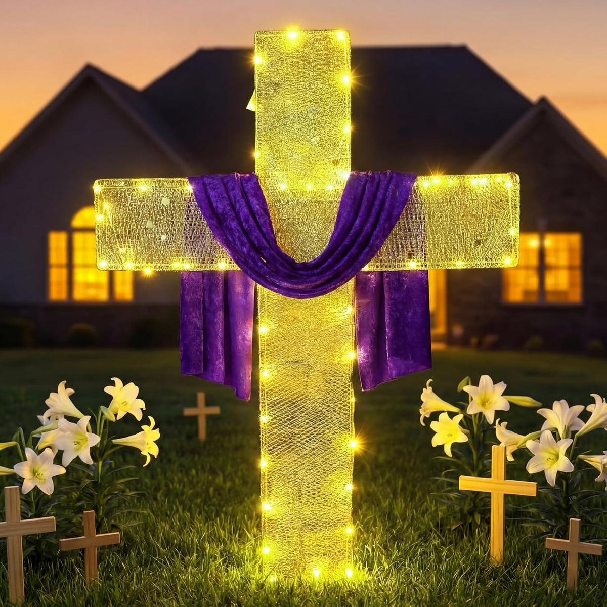 Glooglitter Lighted Easter Cross Outdoor Religious Decorations Standing Cross Christian Easter Decor 3.94 ft