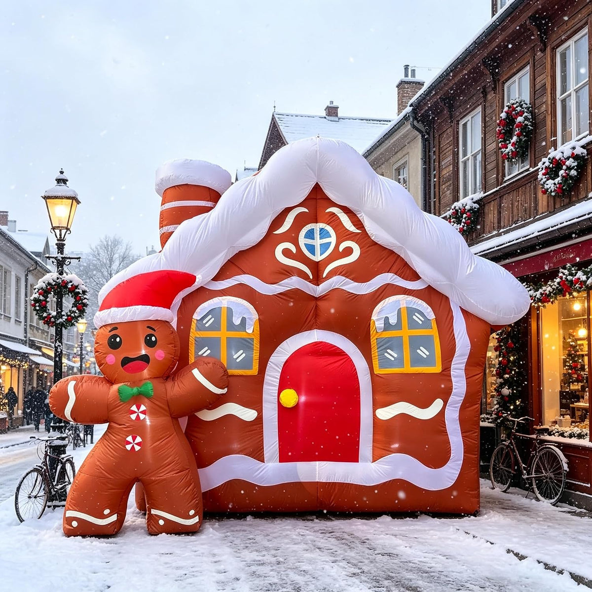 11.2 FT Giant Christmas Inflatable Gingerbread House, Blow Up Christmas Gingerbread Home with Cute Waving