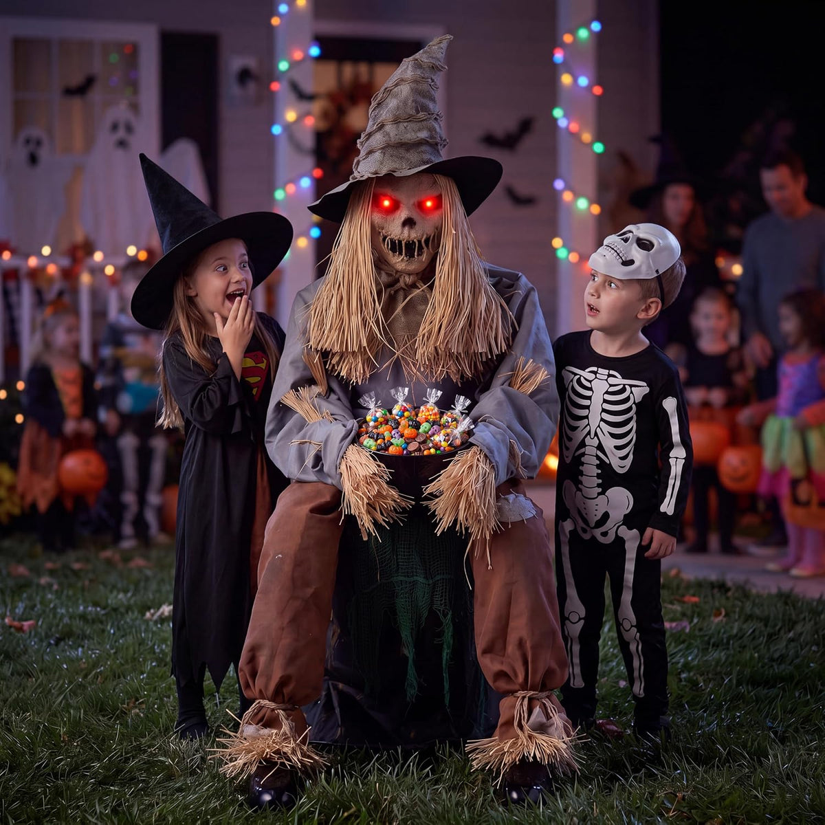 JOYIN 49" Halloween Animatronic Sitting Scarecrow, Halloween Decorations Outdoor Sound Activated Jump Scare