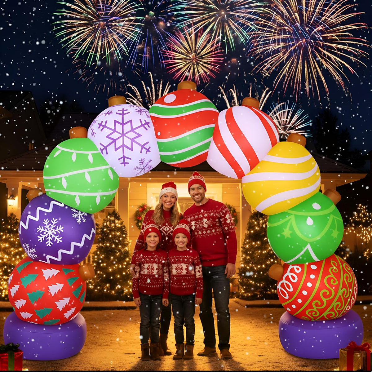 Hollowfly 8FT Christmas Inflatable Archway LED Ornament Ball Outdoor / Built-in Lighted Design, Blow up Yard